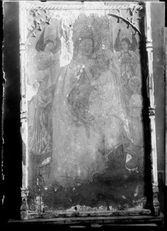 Ancona della Vergine (1501), particolare con la Madonna ed il Bambino in trono (prima del restauro), Lorenzo Cavaro