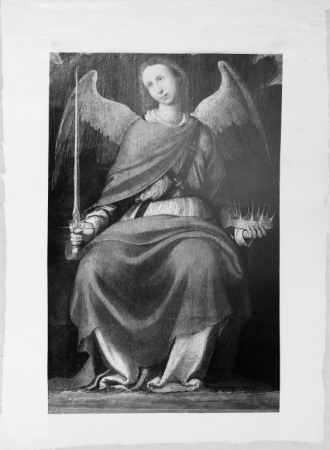 Ancona di Bonaria, particolare predella con San Michele (dopo il restauro), Bottega di Michele Cavaro