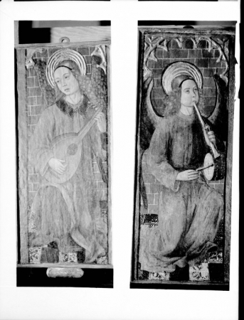 Ancona della Porziuncola, particolare con Angeli musicanti (dopo il restauro), Maestro di Castelsardo
