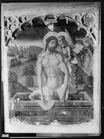 Ancona di San Francesco, particolare della predella con la Pietà (prima del restauro), Maestro di Castelsardo