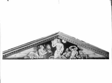 Ancona, particolare del timpano con la Resurrezione, pittore sardo del secolo XVI (dopo il restauro)