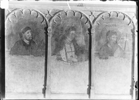 Predella detta di San Lucifero, particolare con San Pietro, San Michele e San Giovanni Battista, Bottega di R. Thomas e J. Figuera